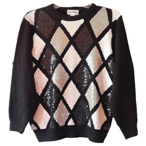 Vintage Alfred Dunner Black & White Diamond Sparkle Sweater